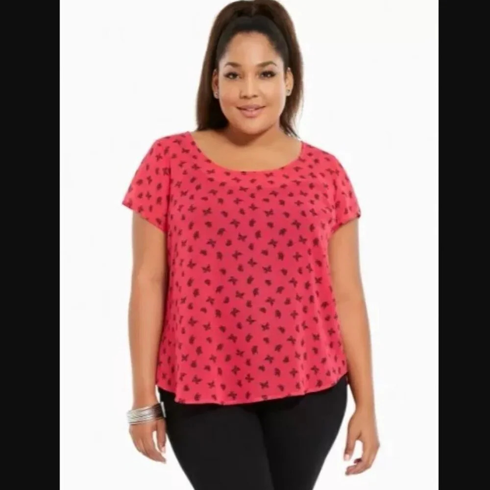 Torrid Butterfly Print Georgette Button Back Top
